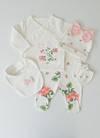 Organik Love Roses 5'li Hastane Çıkış Set Ekru