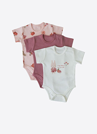 Organik Bunny 3'lü Kısa Kol Body Pembe