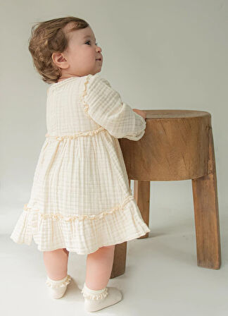 Organik 4 Kat Müslin Elbise Natural