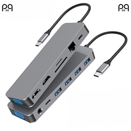 Peeq 13 in 1 Alüminyum Alaşımlı Hdmı Vga Usb 3.0 Pd Ethernet Macbook Pc Uyumlu Adaptör Çoklayıcı Hub