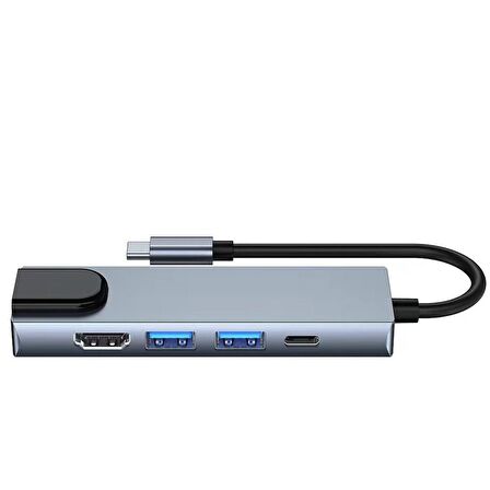 Peeq 5 İn 1 Alüminyum Alaşımlı Hdmı Usb 3.0 Pd Ethernet Macbook Pc Uyumlu Adaptör Çoklayıcı Hub