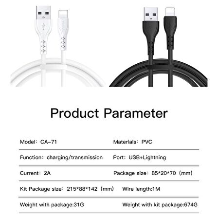 Peeq Yesido CA71 1M 2.4A Usb to Lightning Hızlı Şarj Kablosu