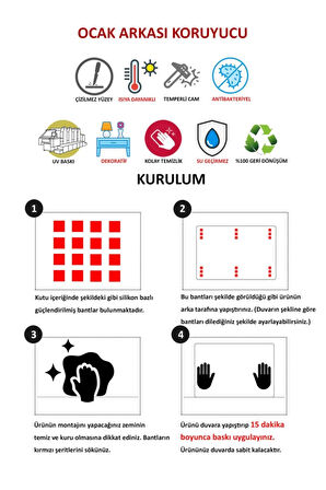 Cam Ocak Arkası Koruyucu Ankastre Arkası Koruyucu | Çiçekli Dal