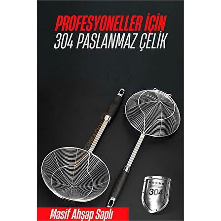 Modacar Ahşap Saplı Kevgir Süzgeç 304 Paslanmaz Çelik 15.5 cm