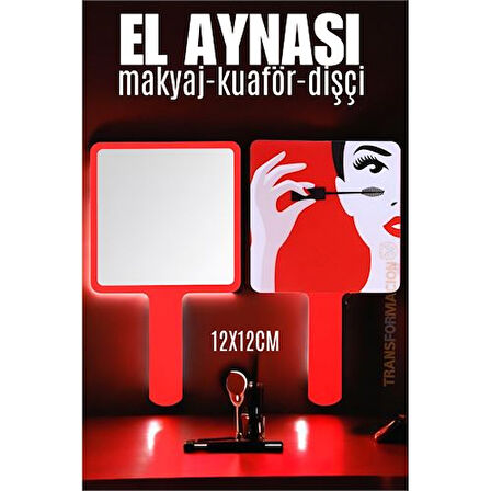 Modacar El Aynası Makyaj Aynası Kuaför Dişçi Güzellik Merkezi Aynası KIRMIZI