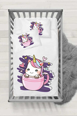 Miss Unicorn Desenli Bebek Lastikli Çarşaf (60x120 / 15) 2'li Yastık Kılıfı