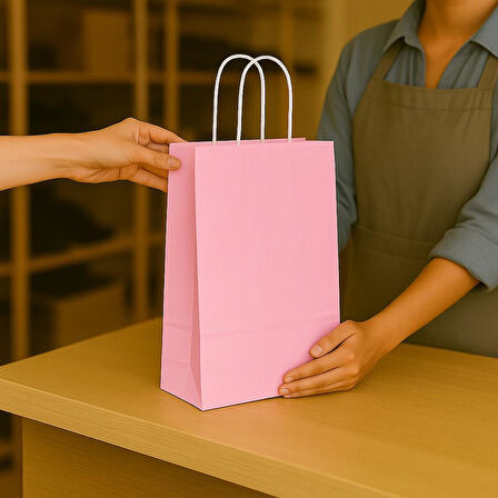 Alsepeteavm  Roll-up Kraft Çanta Pembe Küçük Boy 18x24cm 25li