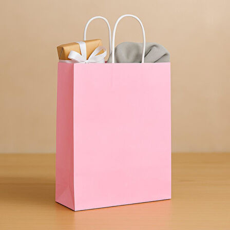 Alsepeteavm  Roll-up Kraft Çanta Pembe Küçük Boy 18x24cm 25li