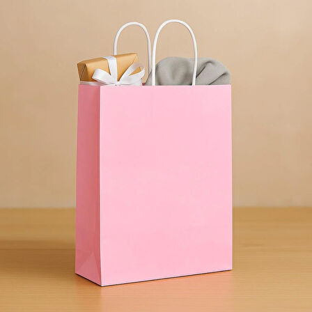 Alsepeteavm  Roll-up Kraft Çanta Pembe Büyük Boy 31x41cm 25li