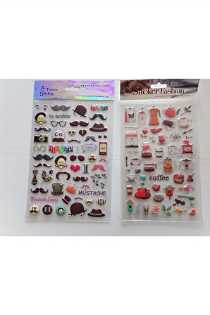 Alsepeteavm Coffe and Life 3D Kabartmalı Sticker Çıkartma seti
