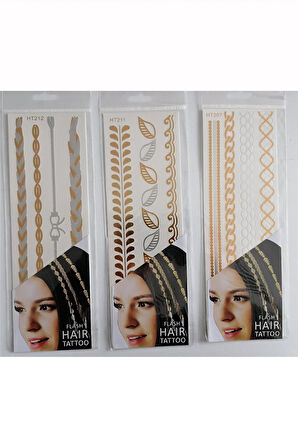Alsepeteavm Saç Dövmesi Hair Flash Tattoo 3 Adet birden Model 3