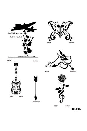 Alsepeteavm Müzik Hayatttır 6 Adet Stencil Dövme Kalıbı Şablon