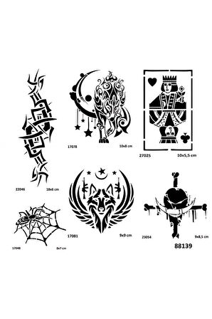 Alsepeteavm Tribal Şans 6 Adet Stencil Dövme Kalıbı Şablon