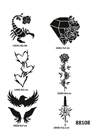 Alsepeteavm Elmas Akrep 6 Adet Geçici Dövme Şablonu Tattoo Stencil Modelleri