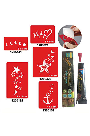 Alsepeteavm Kalp ve Yıldız Desenleri Hint Kınası ile Geçici Dövme Yapma Seti