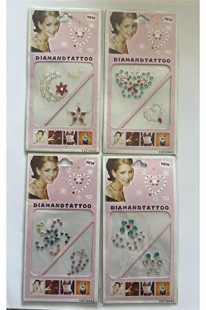 Alsepeteavm 4 Adet Birden Mini Face Gems Kristal Yüz Taşı Seti