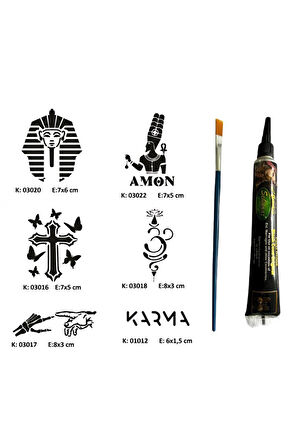 Alsepeteavm Farklı İnançlar Tüp Kına ve Fırça hediyeli Tattoo Geçici Dövme Seti