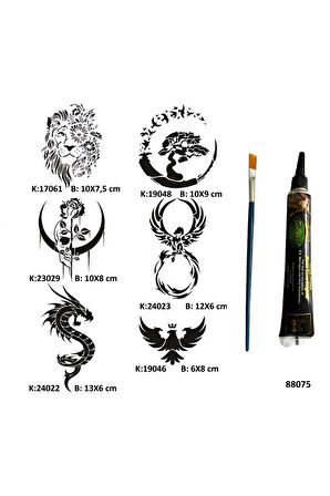 Alsepeteavm Vahşi Güzellikler Tüp Kına ve Fırça hediyeli Tattoo Geçici Dövme Seti