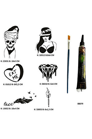 Alsepeteavm Davetkar Modeller Tüp Kına ve Fırça hediyeli Tattoo Geçici Dövme Seti