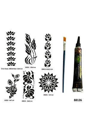 Alsepeteavm Çiçek Desenleri Siyah Hint Kınası Hediyeli Geçici Dövme Yapma Seti