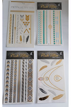 Alsepeteavm Flash Tattoos Altın Yaldızlı Geçici Dövme 4 Kartela Birden Model4