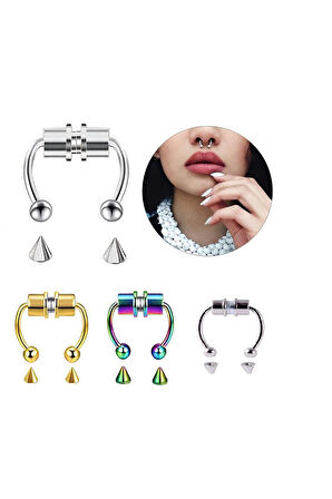 Alsepeteavm 4 Adet Birden Mıknatıslı Fake Septum Piercing
