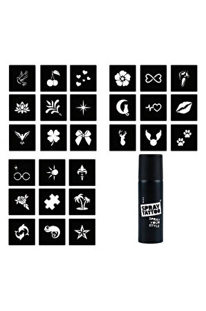 Alsepeteavm Minimal 27 Adet desen ve Spray Tattoo Geçici Dövme Seti