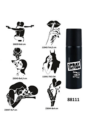 Alsepeteavm Kuru Kafa Şeytan Spray Tattoo Geçici Dövme Seti Dark Sprey Dövme Kiti