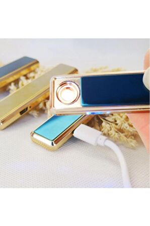 Siyah-mavi-gold Alevsiz Şarjlı Usb Kızaklı Çakmak