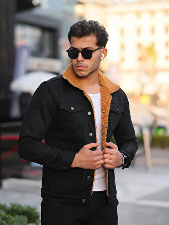 Siyah İçi Hardal Kürklü Erkek Mont