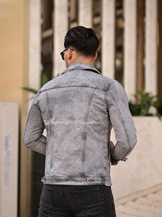 Gri Renk Eskitme Kot Ceket