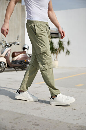 Açık Yeşil Renk Paraşüt Kumaş Baggy Erkek Pantolon