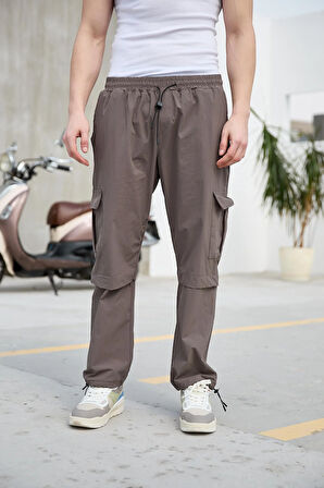 Toprak Renk Paraşüt Kumaş Baggy Erkek Pantolon