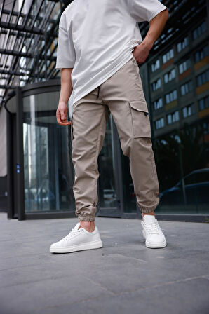 Paraşüt Kumaş Bej Renk Erkek Pantolon