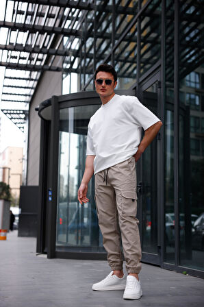 Paraşüt Kumaş Bej Renk Erkek Pantolon