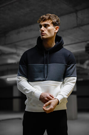 Oversize Siyah Renk Füme Şeritli  Kapüşonlu Eşofman Takımı