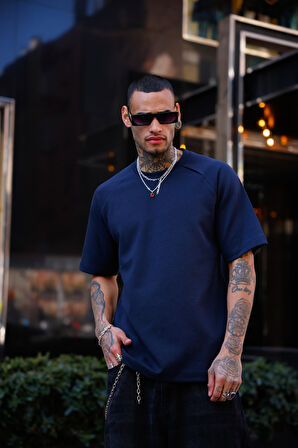 Lacivert Renk Yarım Kol Oversize Tişört