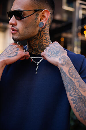 Lacivert Renk Yarım Kol Oversize Tişört