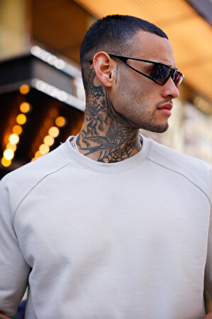 Bej Renk Yarım Kol Oversize Tişört