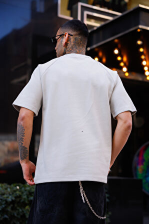 Bej Renk Yarım Kol Oversize Tişört