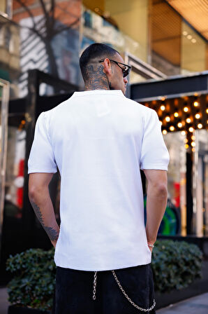 Beyaz Renk Detaylı Kısa Kol Triko Gömlek