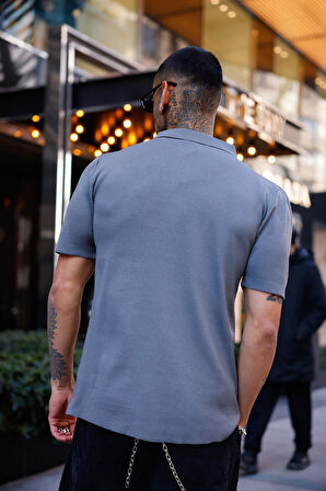 Antrasit Renk Detaylı Kısa Kol Triko Gömlek