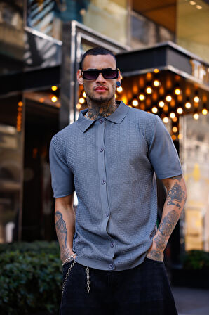 Antrasit Renk Detaylı Kısa Kol Triko Gömlek