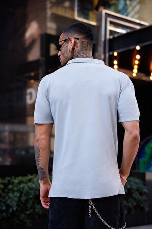 Gri Renk Detaylı Kısa Kol Triko Gömlek