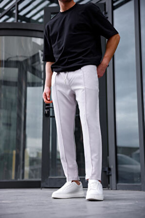 Erkek Gri Renk Esnek Likralı Fermuar Detaylı Jogger Pantolon