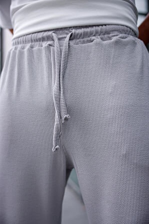 Erkek Gri Renk Burgu Desen Örme Kumaş Baggy Pantolon