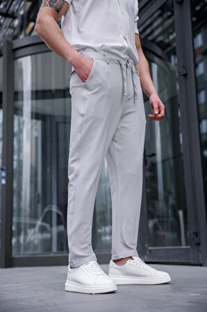 Erkek Taş Renk Likralı Kumaş Jogger Pantolon