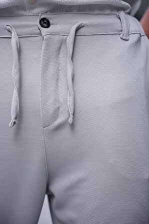 Erkek Taş Renk Likralı Kumaş Jogger Pantolon