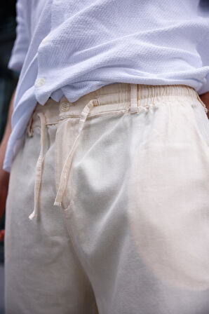 Keten Baggy Bej Renk Erkek Pantolon