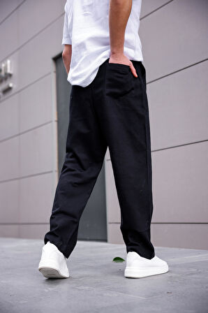 Keten Baggy Siyah Renk Erkek Pantolon